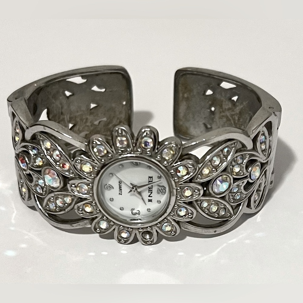 Elgin II Silver Crystal Cuff Watch
